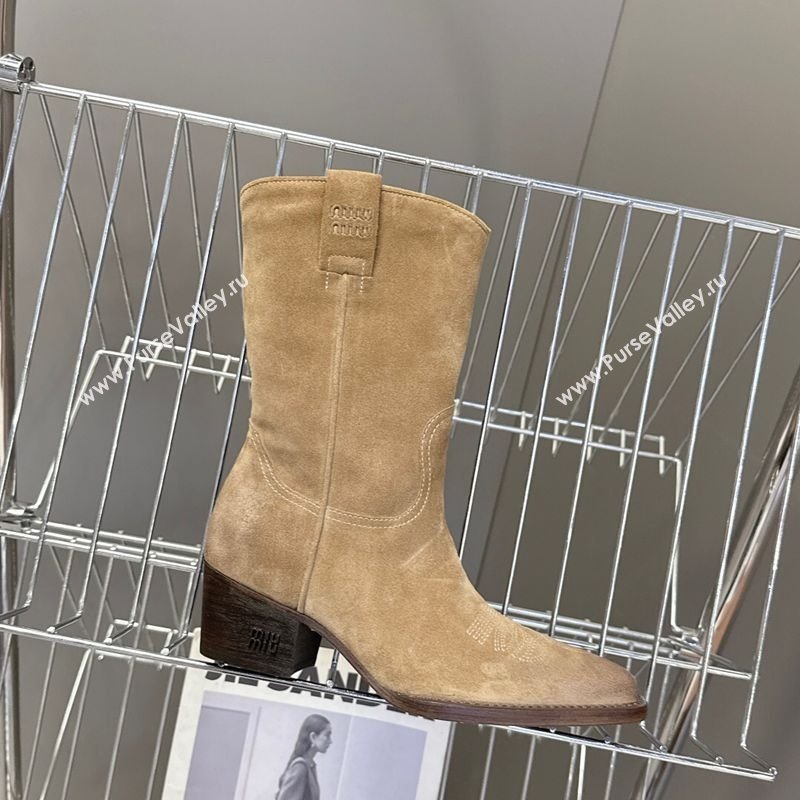 Miu Miu Suede Heel Ankle Boots 5cm Beige 2025 MIU082605 (MD-250826039)