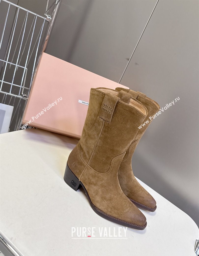 Miu Miu Suede Heel Ankle Boots 5cm Khaki 2025 MIU082605 (MD-250826040)