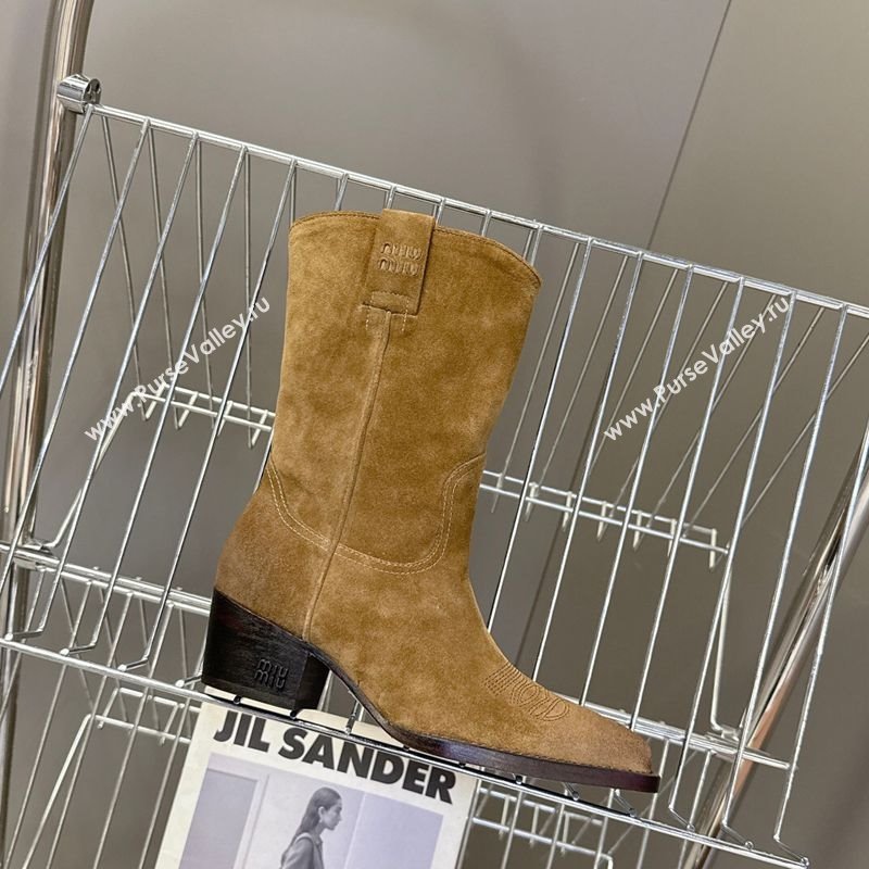 Miu Miu Suede Heel Ankle Boots 5cm Khaki 2025 MIU082605 (MD-250826040)