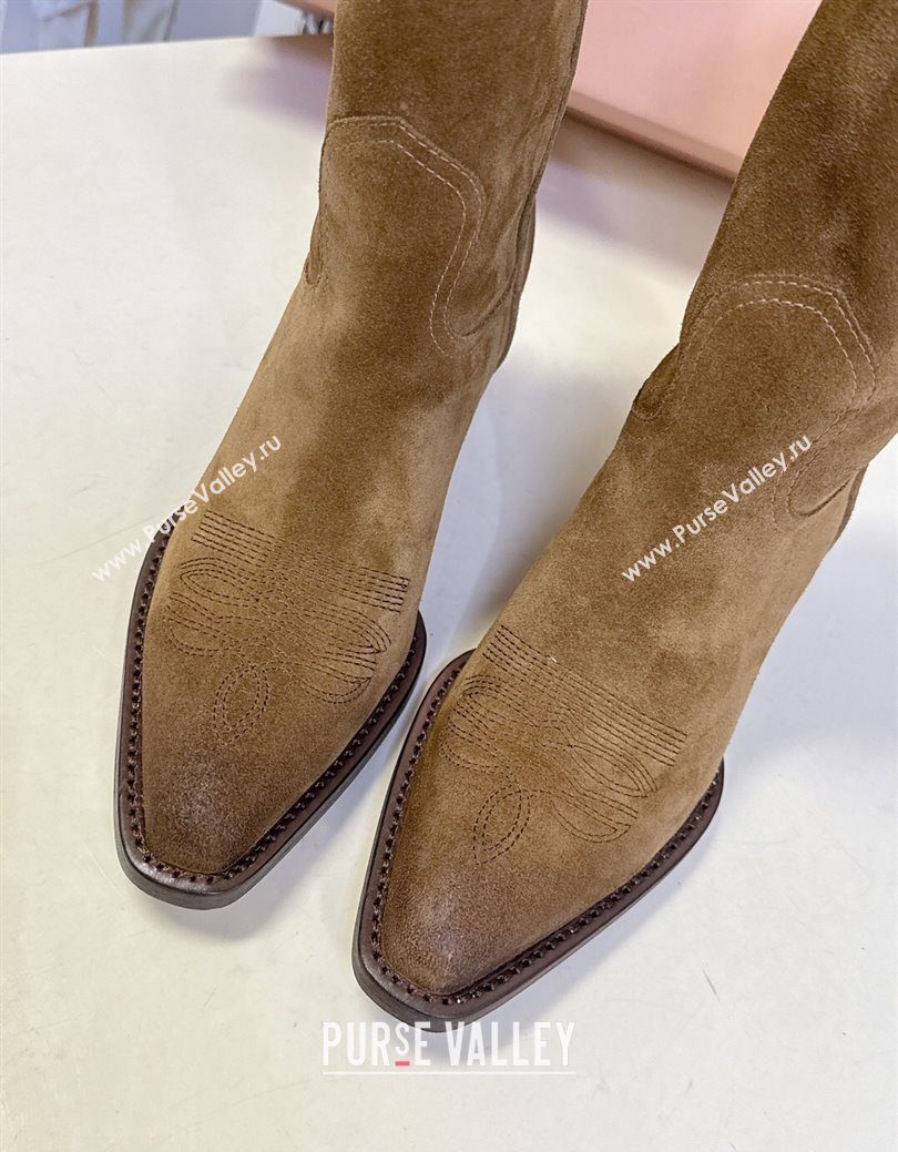 Miu Miu Suede Heel Ankle Boots 5cm Khaki 2025 MIU082605 (MD-250826040)