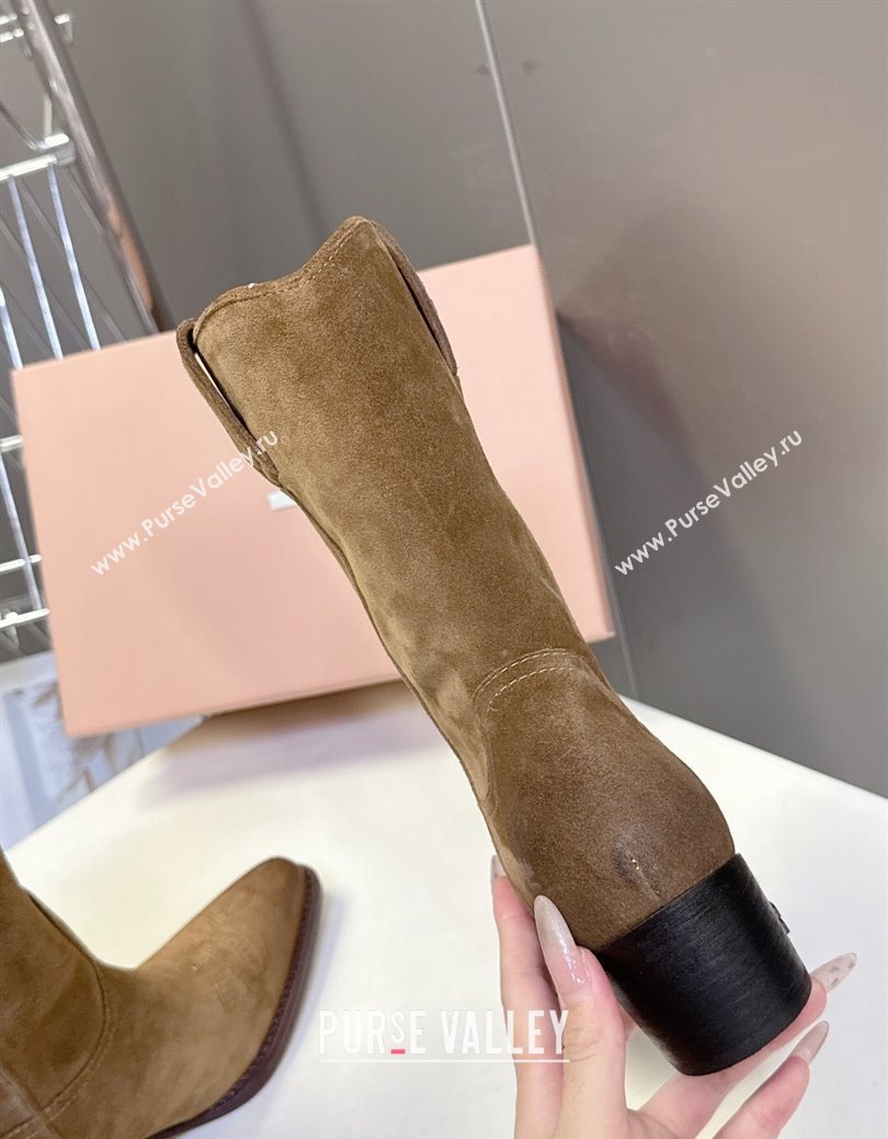 Miu Miu Suede Heel Ankle Boots 5cm Khaki 2025 MIU082605 (MD-250826040)