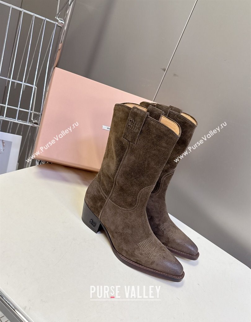 Miu Miu Suede Heel Ankle Boots 5cm Brown 2025 MIU082605 (MD-250826041)