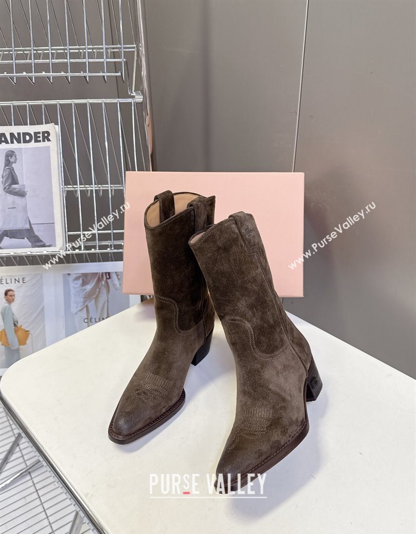 Miu Miu Suede Heel Ankle Boots 5cm Brown 2025 MIU082605 (MD-250826041)