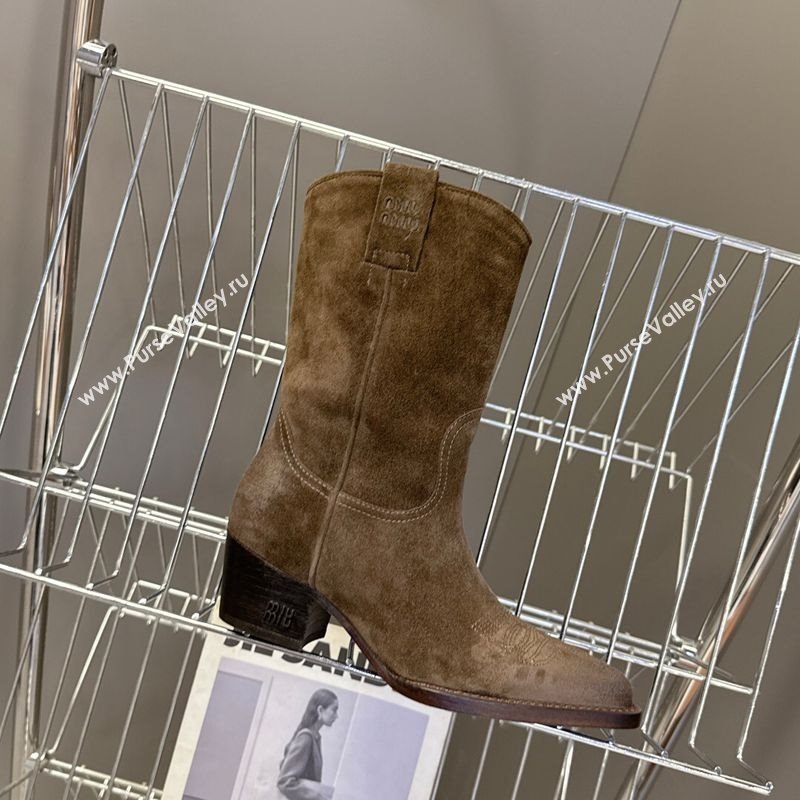 Miu Miu Suede Heel Ankle Boots 5cm Brown 2025 MIU082605 (MD-250826041)
