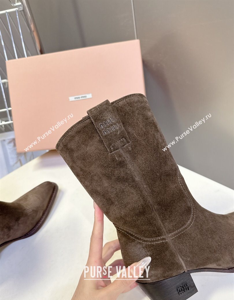 Miu Miu Suede Heel Ankle Boots 5cm Brown 2025 MIU082605 (MD-250826041)