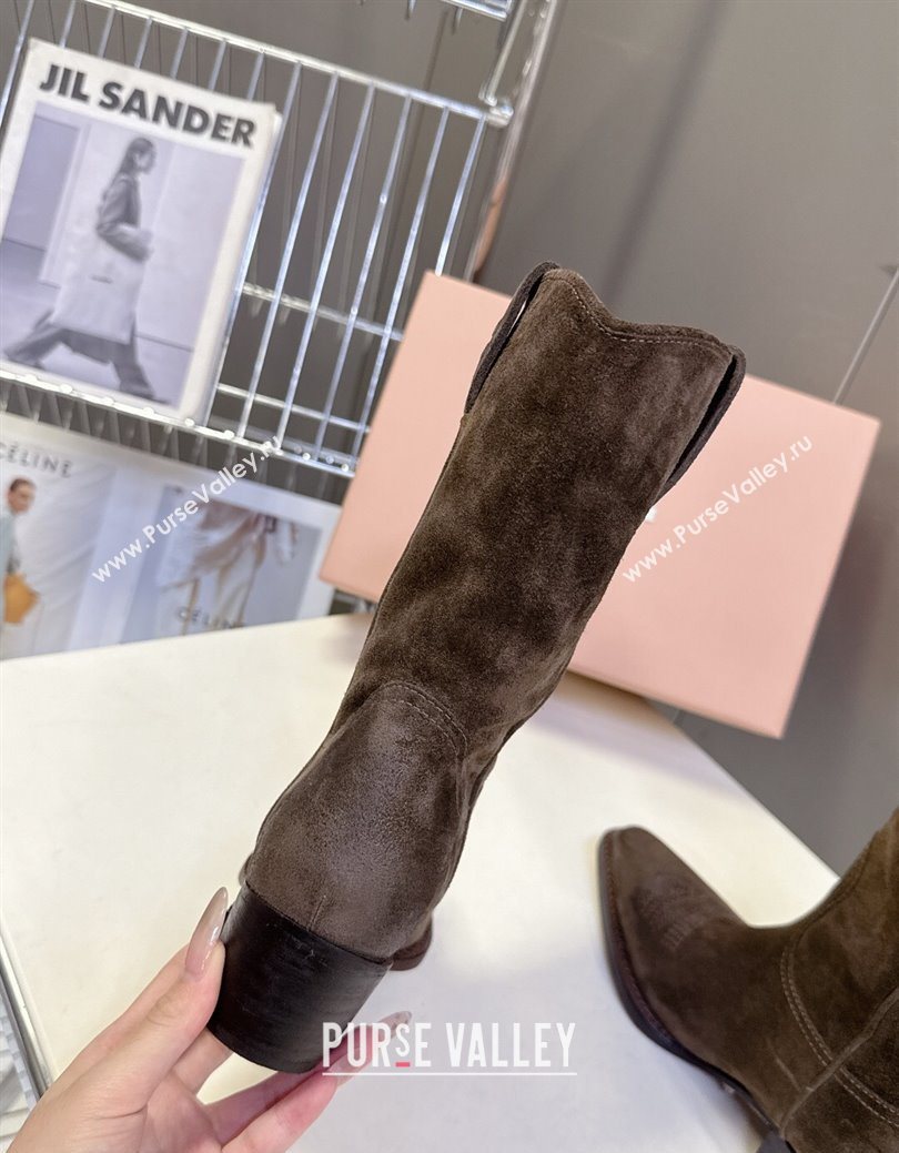 Miu Miu Suede Heel Ankle Boots 5cm Brown 2025 MIU082605 (MD-250826041)