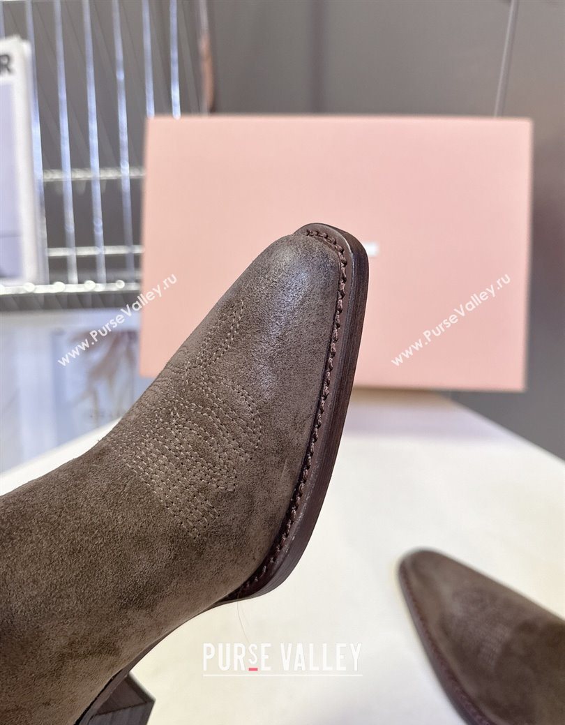 Miu Miu Suede Heel Ankle Boots 5cm Brown 2025 MIU082605 (MD-250826041)