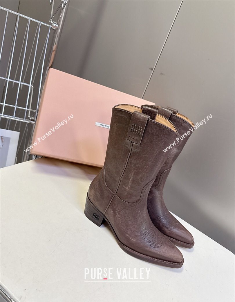 Miu Miu Leather Heel Ankle Boots 5cm Brown 2025 MIU082605 (MD-250826042)