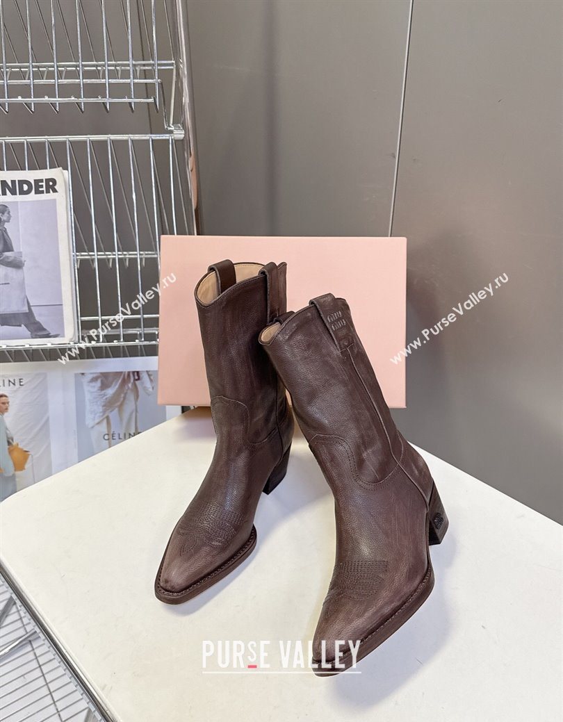 Miu Miu Leather Heel Ankle Boots 5cm Brown 2025 MIU082605 (MD-250826042)