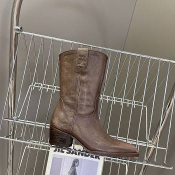 Miu Miu Leather Heel Ankle Boots 5cm Brown 2025 MIU082605 (MD-250826042)