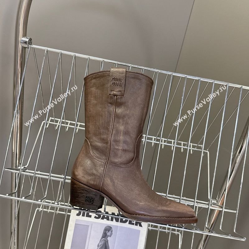 Miu Miu Leather Heel Ankle Boots 5cm Brown 2025 MIU082605 (MD-250826042)