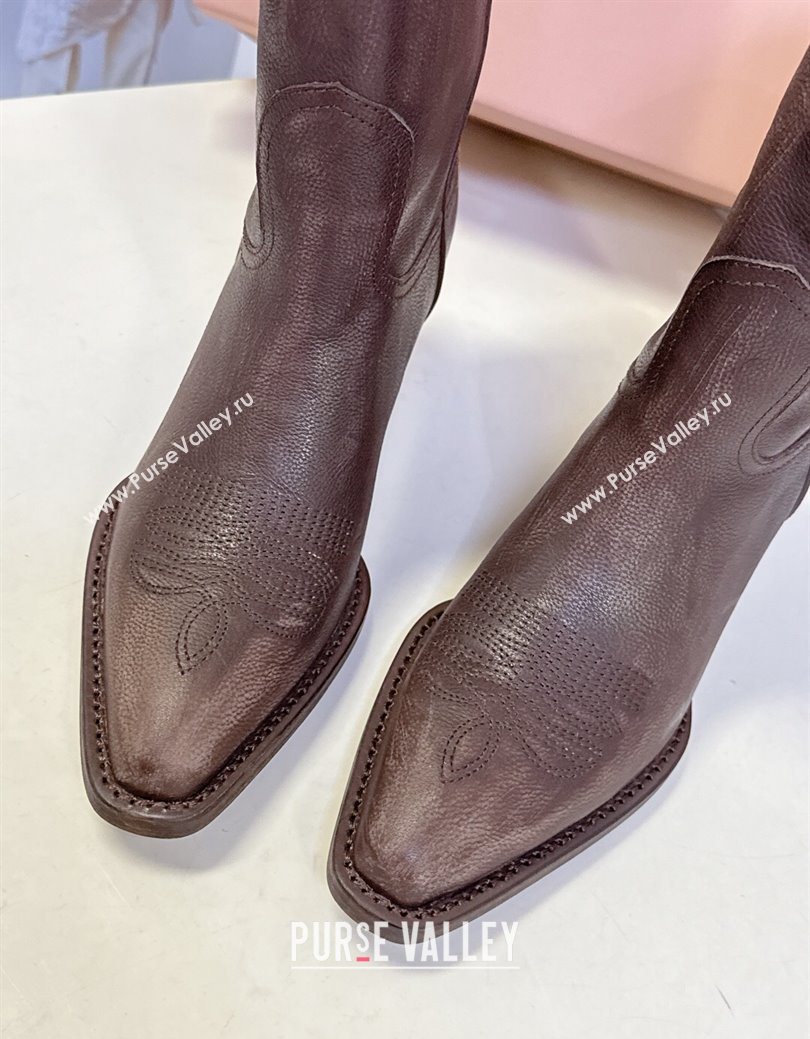Miu Miu Leather Heel Ankle Boots 5cm Brown 2025 MIU082605 (MD-250826042)