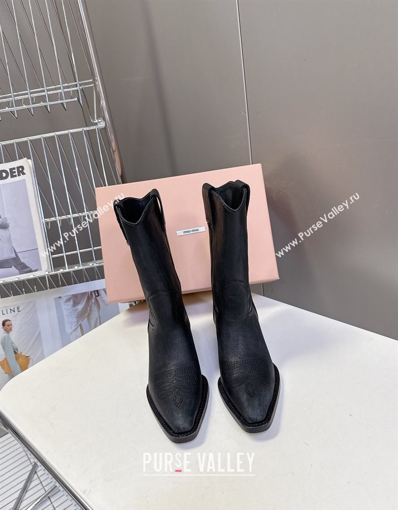 Miu Miu Leather Heel Ankle Boots 5cm Black 2025 MIU082605 (MD-250826043)