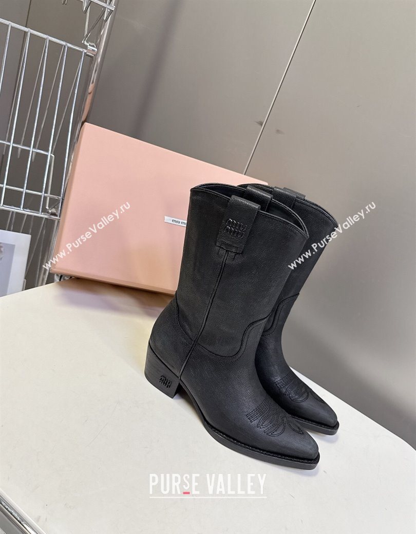 Miu Miu Leather Heel Ankle Boots 5cm Black 2025 MIU082605 (MD-250826043)