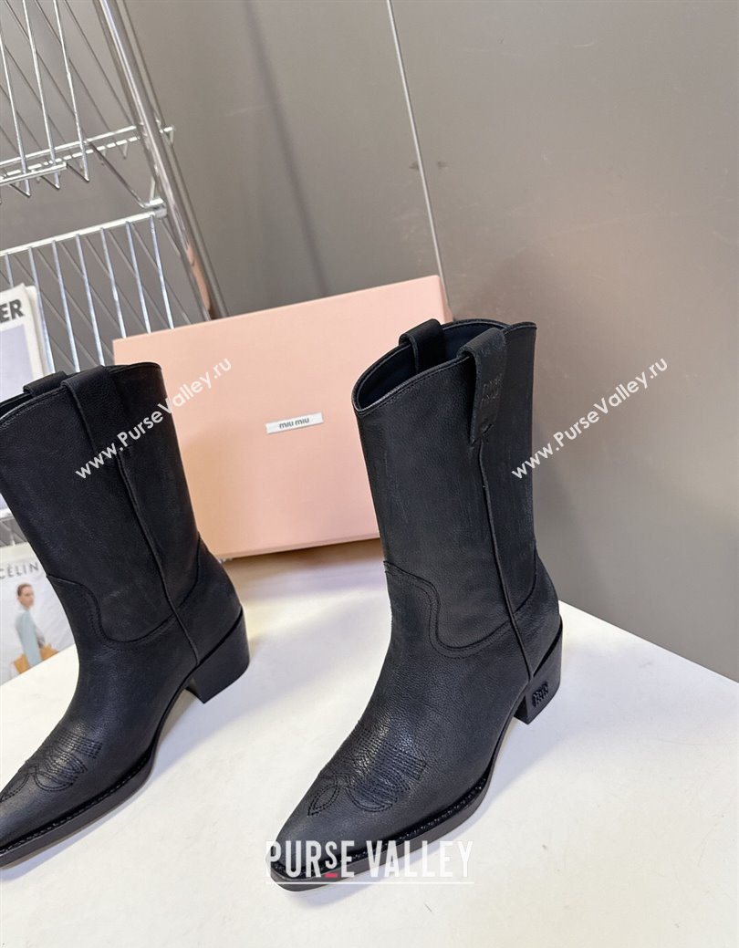 Miu Miu Leather Heel Ankle Boots 5cm Black 2025 MIU082605 (MD-250826043)