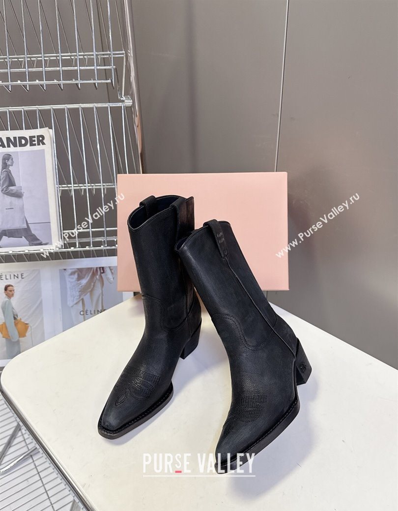 Miu Miu Leather Heel Ankle Boots 5cm Black 2025 MIU082605 (MD-250826043)