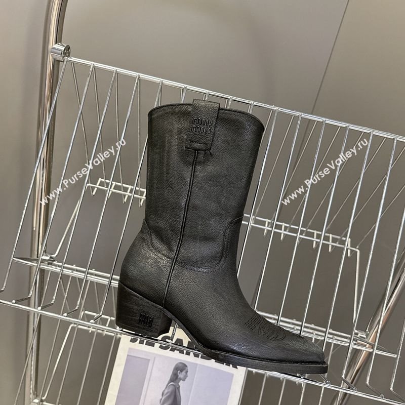 Miu Miu Leather Heel Ankle Boots 5cm Black 2025 MIU082605 (MD-250826043)