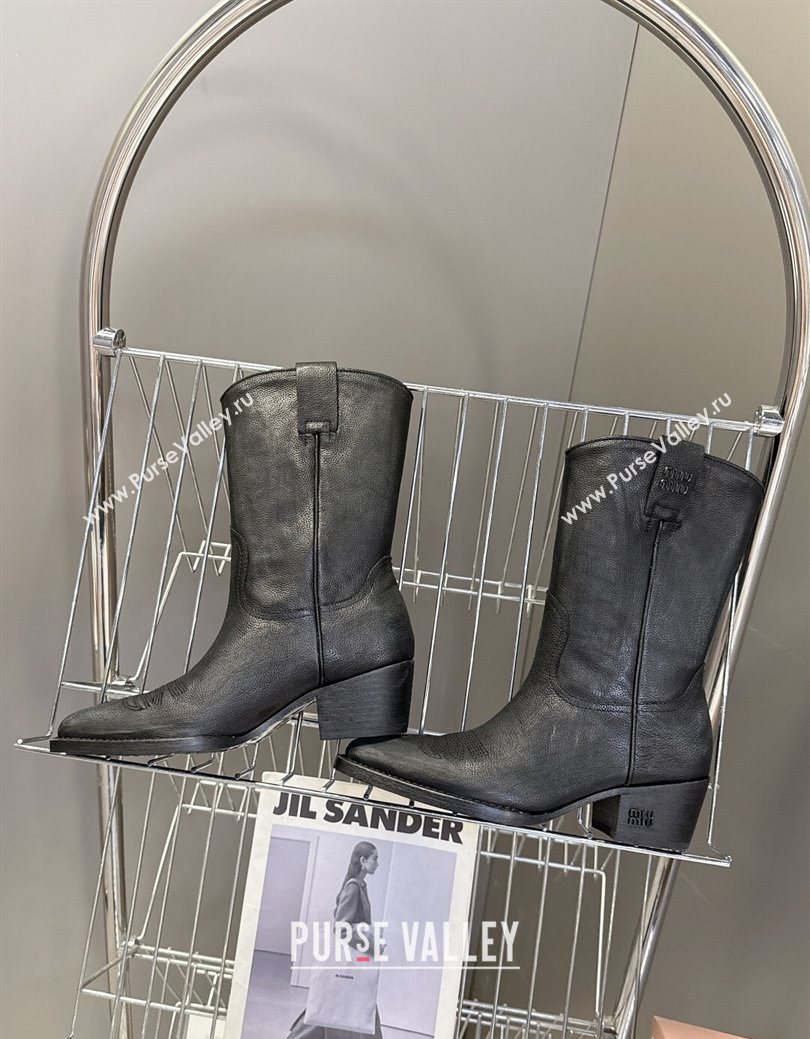 Miu Miu Leather Heel Ankle Boots 5cm Black 2025 MIU082605 (MD-250826043)