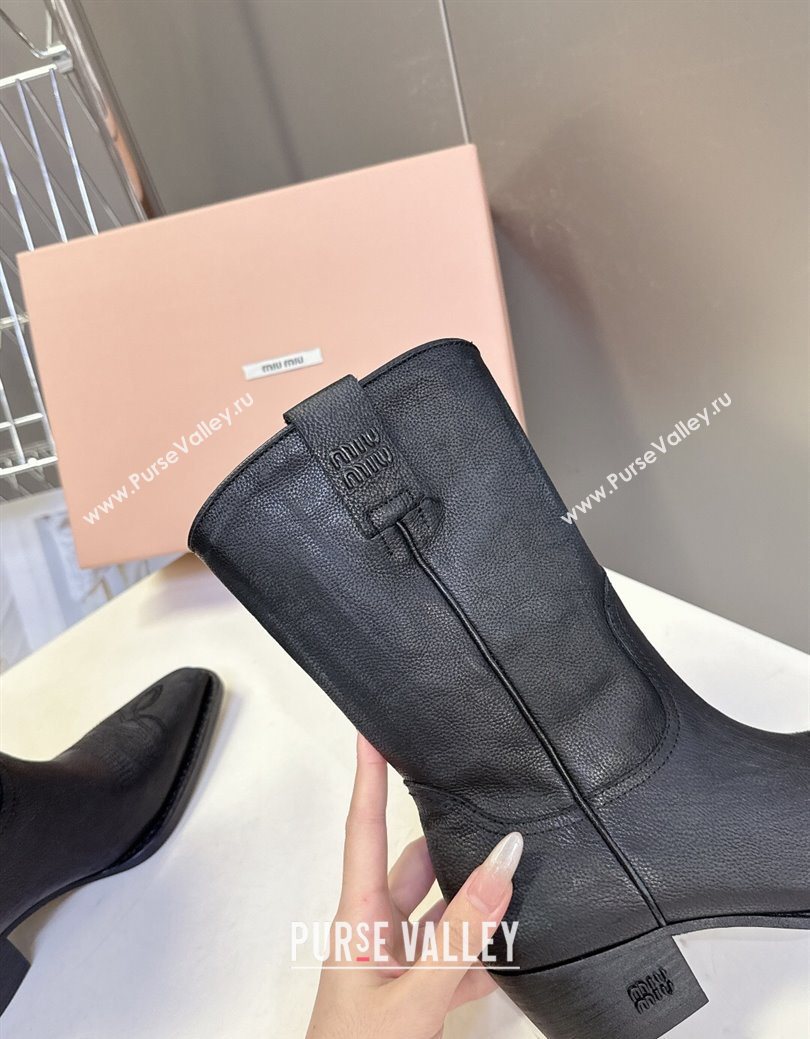 Miu Miu Leather Heel Ankle Boots 5cm Black 2025 MIU082605 (MD-250826043)