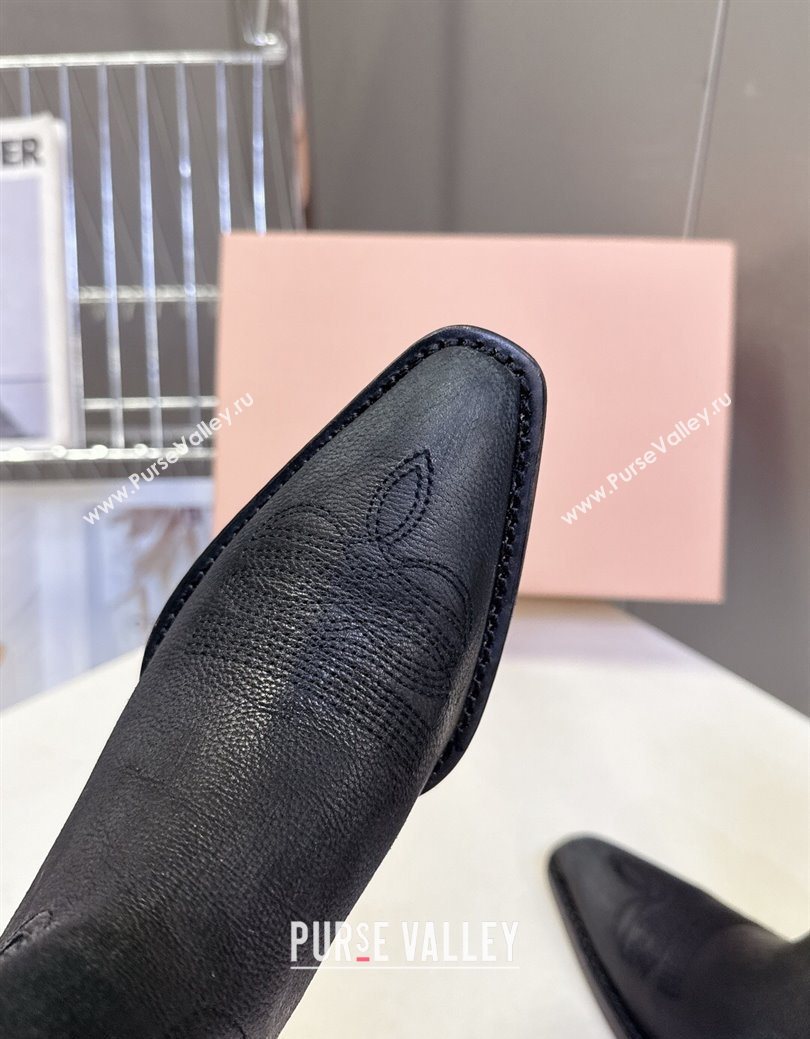 Miu Miu Leather Heel Ankle Boots 5cm Black 2025 MIU082605 (MD-250826043)