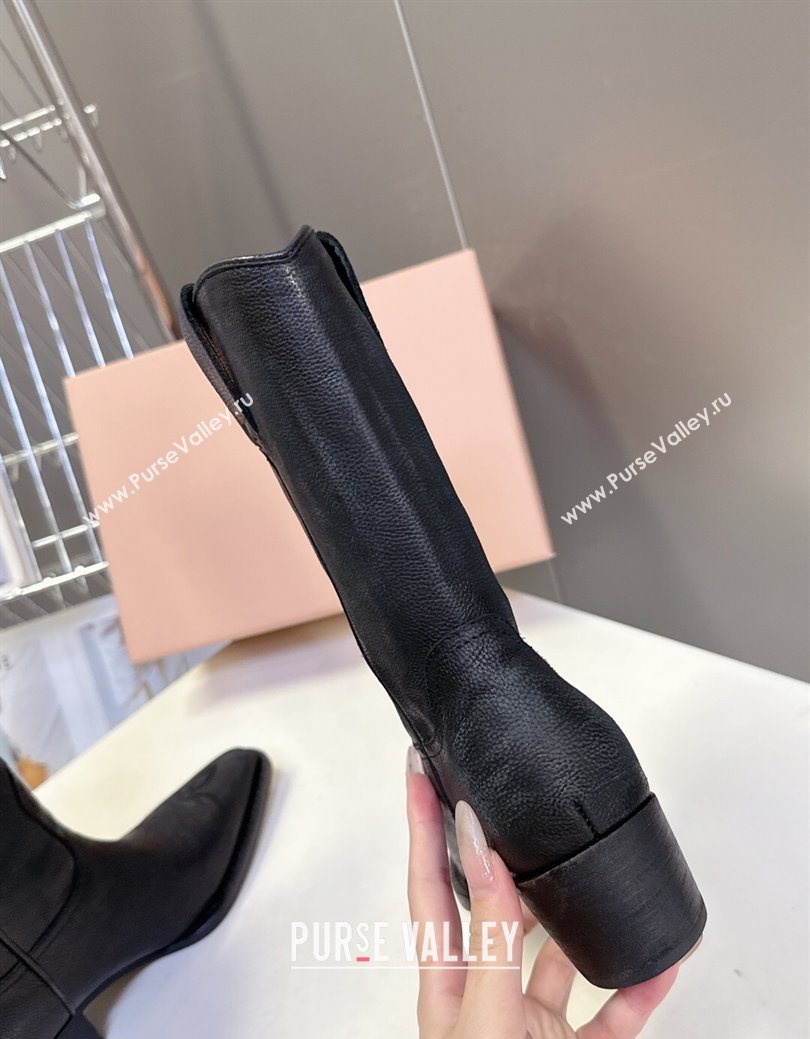 Miu Miu Leather Heel Ankle Boots 5cm Black 2025 MIU082605 (MD-250826043)
