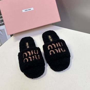 Miu Miu Shearling Flat Slides Sandal Black 2025 MIU082608 (MD-250826050)