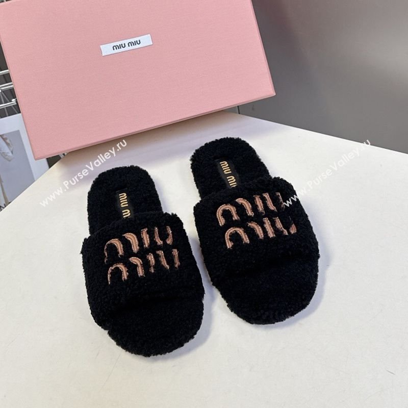 Miu Miu Shearling Flat Slides Sandal Black 2025 MIU082608 (MD-250826050)