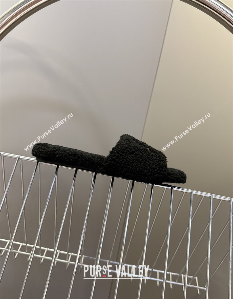 Miu Miu Shearling Flat Slides Sandal Black 2025 MIU082608 (MD-250826050)