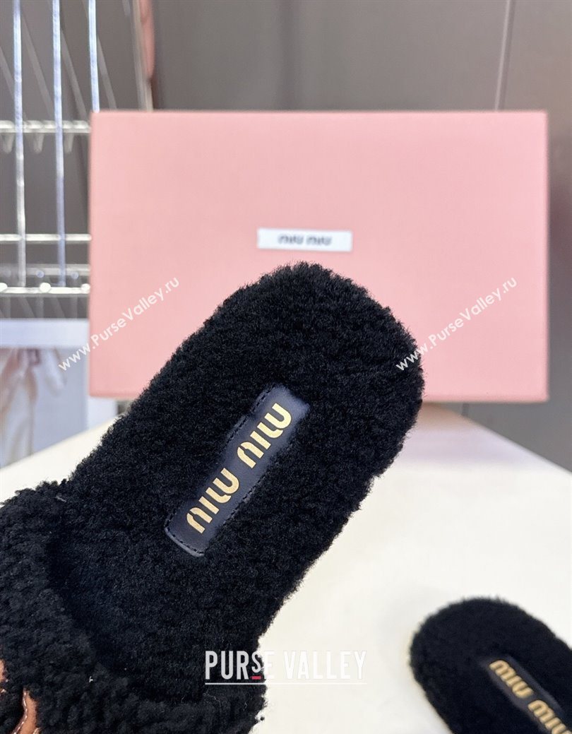 Miu Miu Shearling Flat Slides Sandal Black 2025 MIU082608 (MD-250826050)