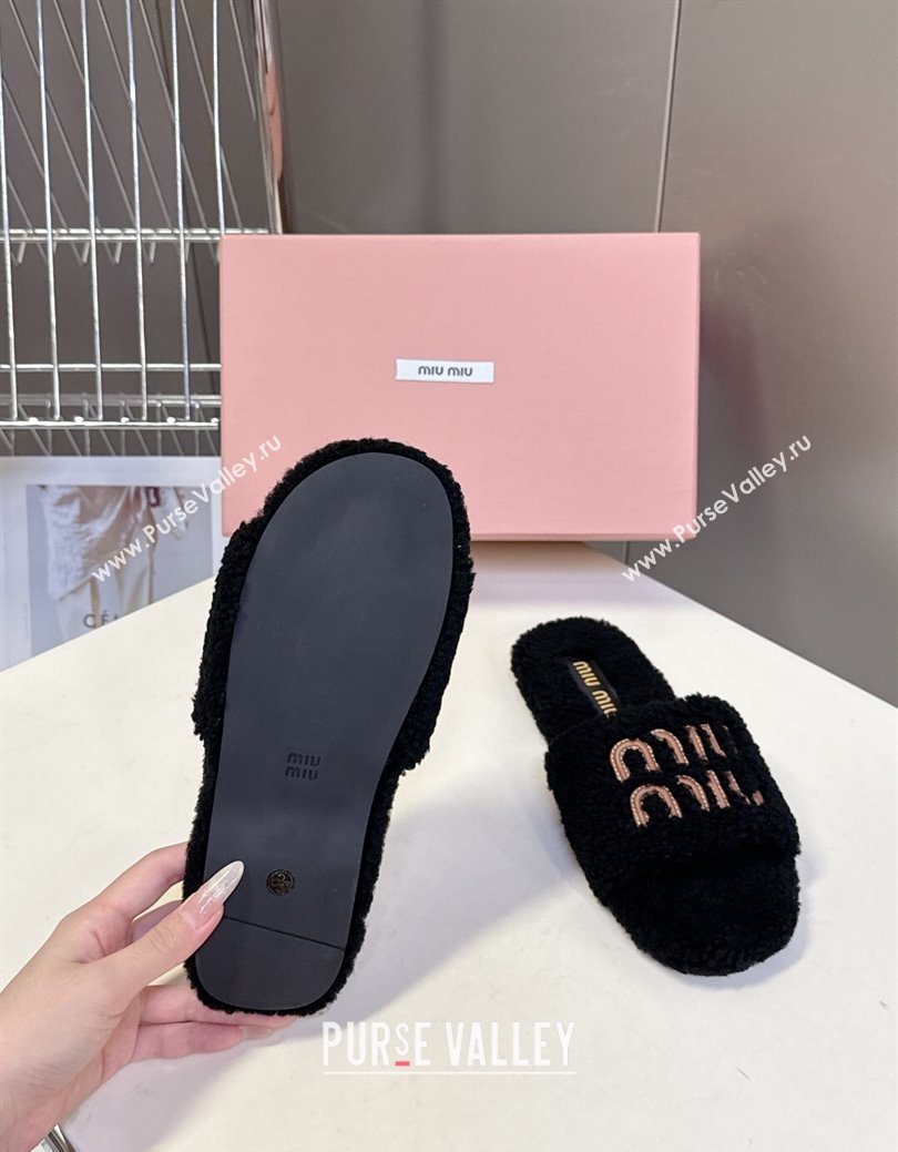 Miu Miu Shearling Flat Slides Sandal Black 2025 MIU082608 (MD-250826050)