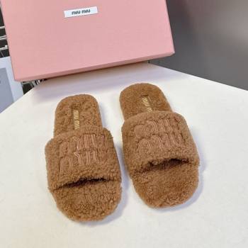 Miu Miu Shearling Flat Slides Sandal Light Brown 2025 MIU082608 (MD-250826051)