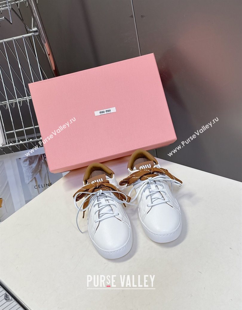 Miu Miu Leather Sneakers White/Brown 2025 MIU082601 (MD-250826008)