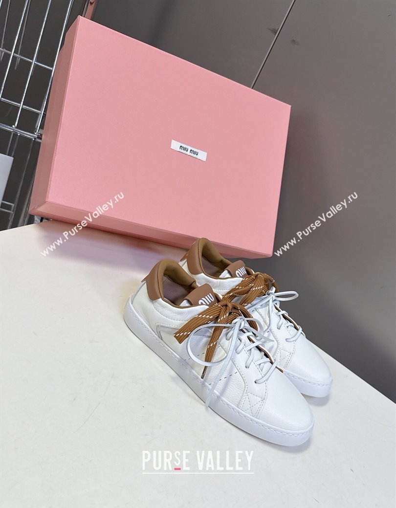 Miu Miu Leather Sneakers White/Brown 2025 MIU082601 (MD-250826008)