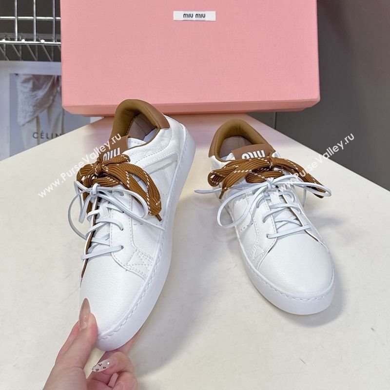 Miu Miu Leather Sneakers White/Brown 2025 MIU082601 (MD-250826008)