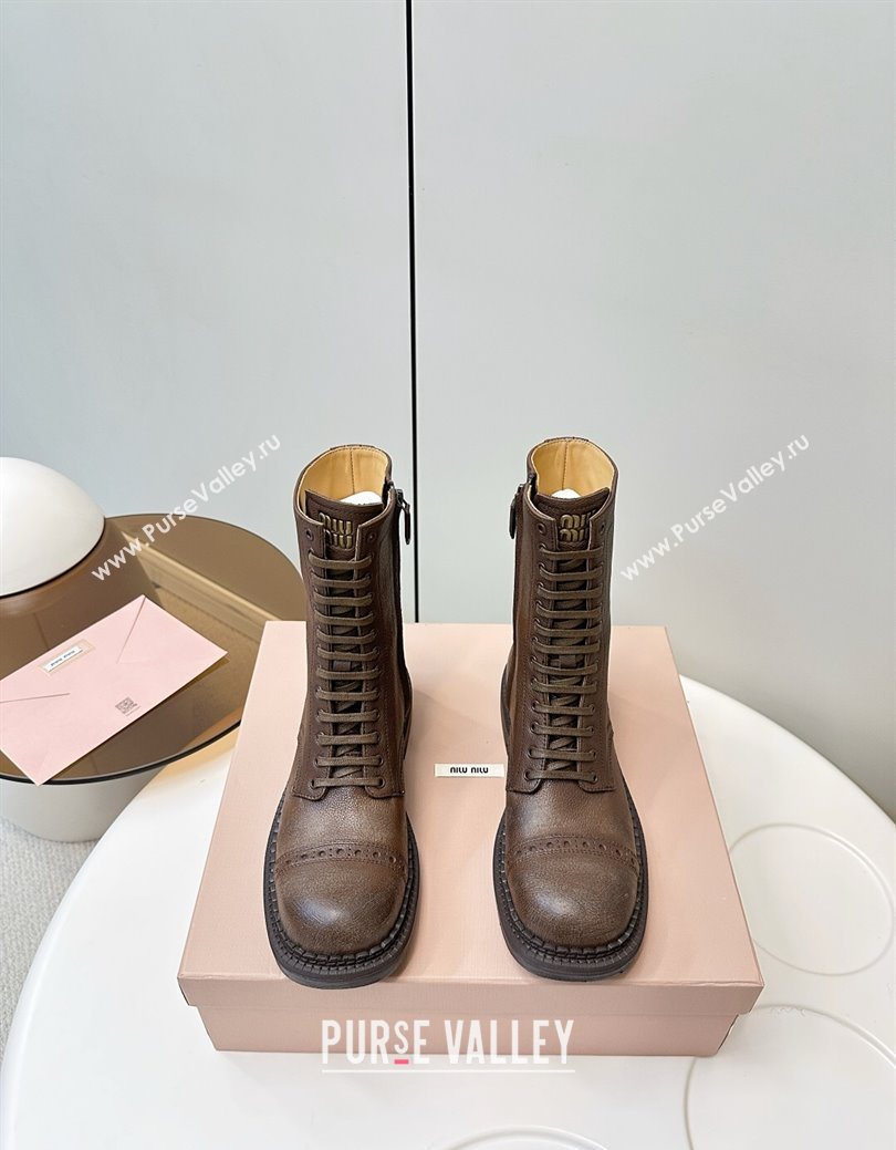 Miu Miu Leather Ankle Boots with Zipper Cocoa Brown 2025 MIU082602 (MD-250826015)