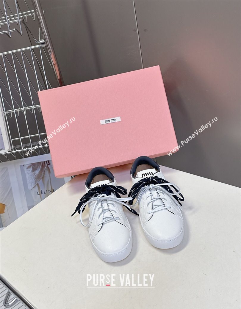 Miu Miu Leather Sneakers White/Dark Blue 2025 MIU082601 (MD-250826011)