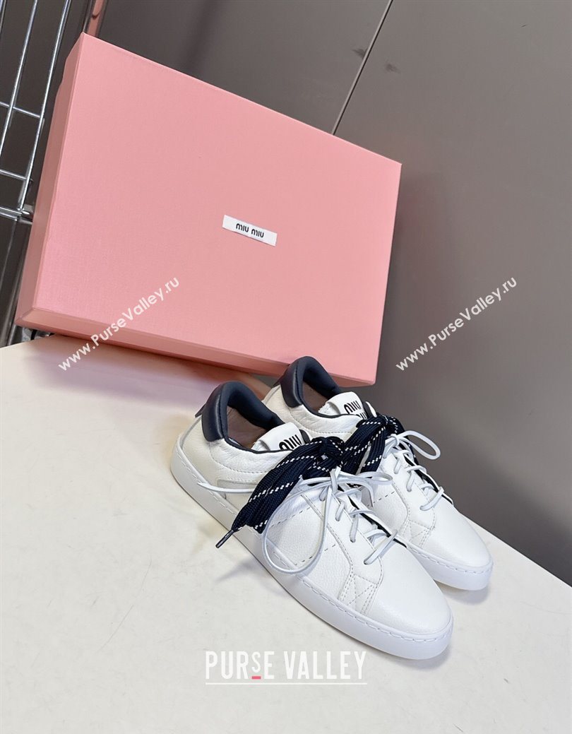 Miu Miu Leather Sneakers White/Dark Blue 2025 MIU082601 (MD-250826011)