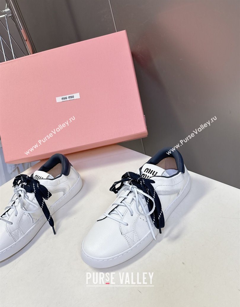 Miu Miu Leather Sneakers White/Dark Blue 2025 MIU082601 (MD-250826011)