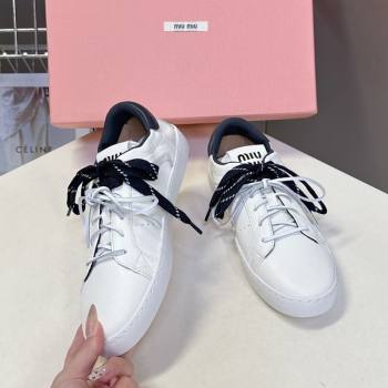 Miu Miu Leather Sneakers White/Dark Blue 2025 MIU082601 (MD-250826011)