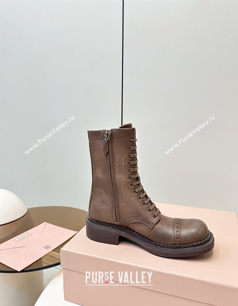 Miu Miu Leather Ankle Boots with Zipper Cocoa Brown 2025 MIU082602 (MD-250826015)