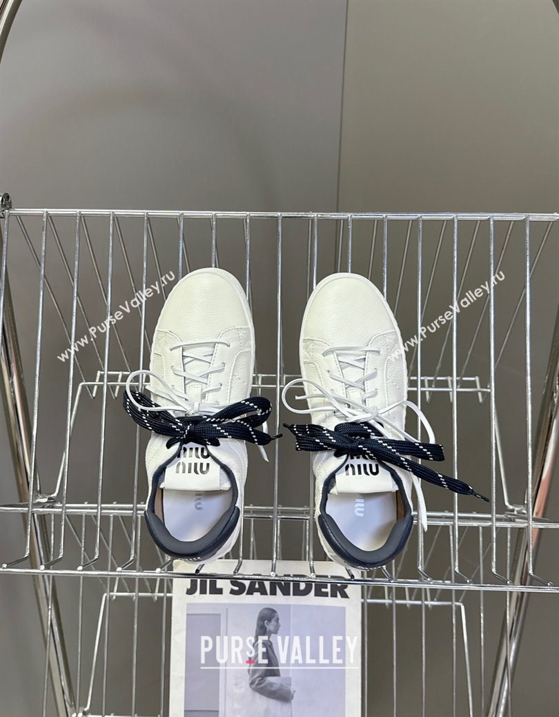 Miu Miu Leather Sneakers White/Dark Blue 2025 MIU082601 (MD-250826011)