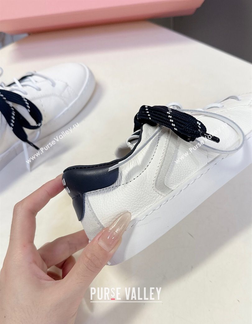 Miu Miu Leather Sneakers White/Dark Blue 2025 MIU082601 (MD-250826011)