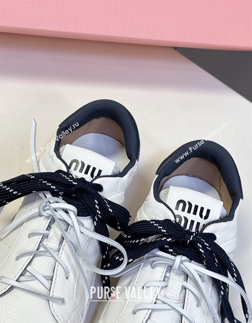 Miu Miu Leather Sneakers White/Dark Blue 2025 MIU082601 (MD-250826011)
