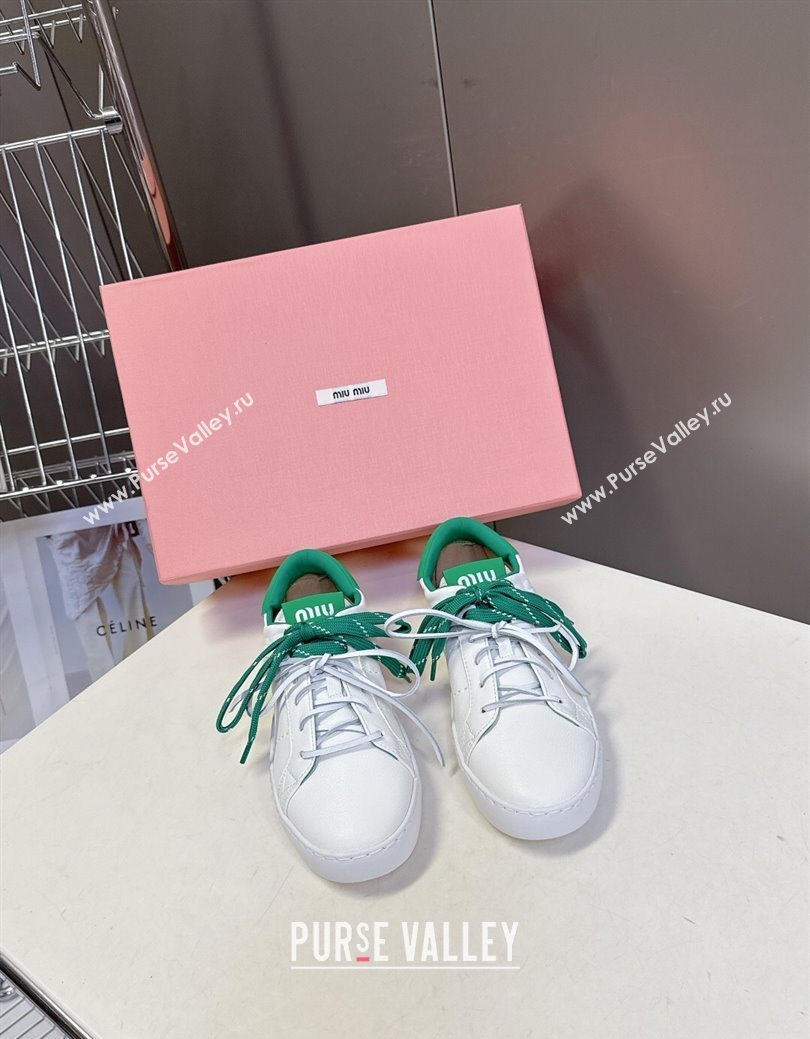 Miu Miu Leather Sneakers White/Green 2025 MIU082601 (MD-250826012)