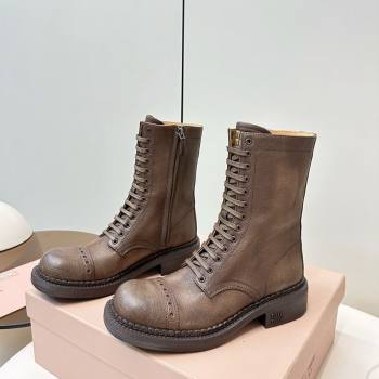 Miu Miu Leather Ankle Boots with Zipper Cocoa Brown 2025 MIU082602 (MD-250826015)