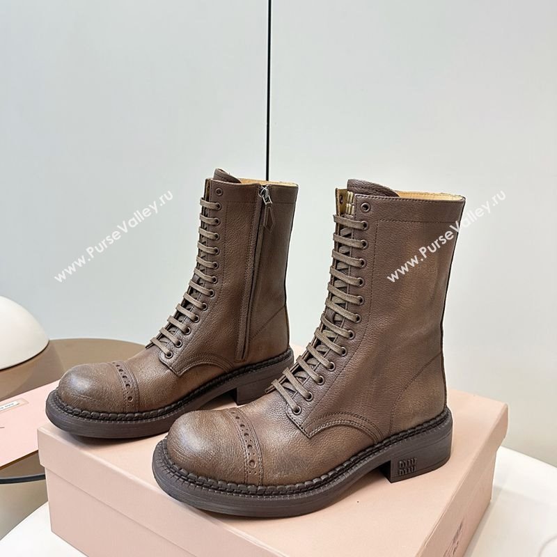 Miu Miu Leather Ankle Boots with Zipper Cocoa Brown 2025 MIU082602 (MD-250826015)