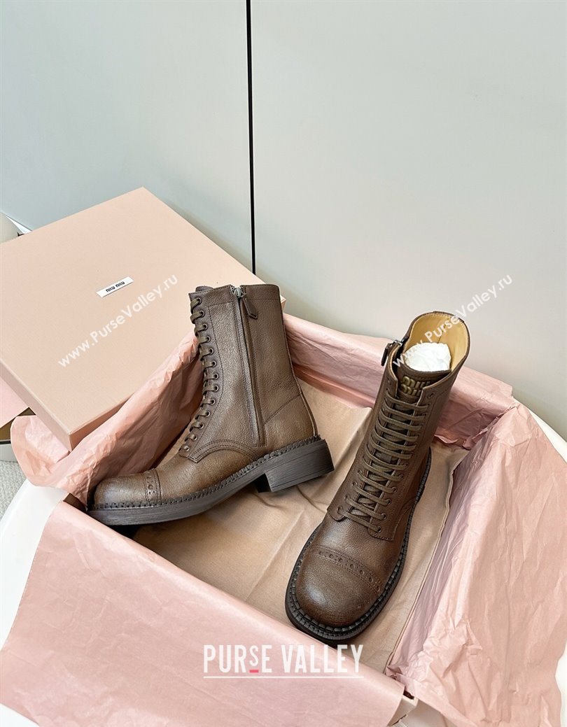 Miu Miu Leather Ankle Boots with Zipper Cocoa Brown 2025 MIU082602 (MD-250826015)