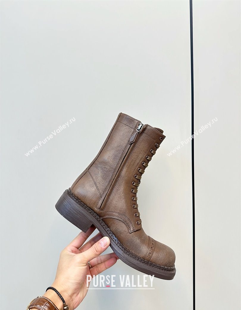 Miu Miu Leather Ankle Boots with Zipper Cocoa Brown 2025 MIU082602 (MD-250826015)