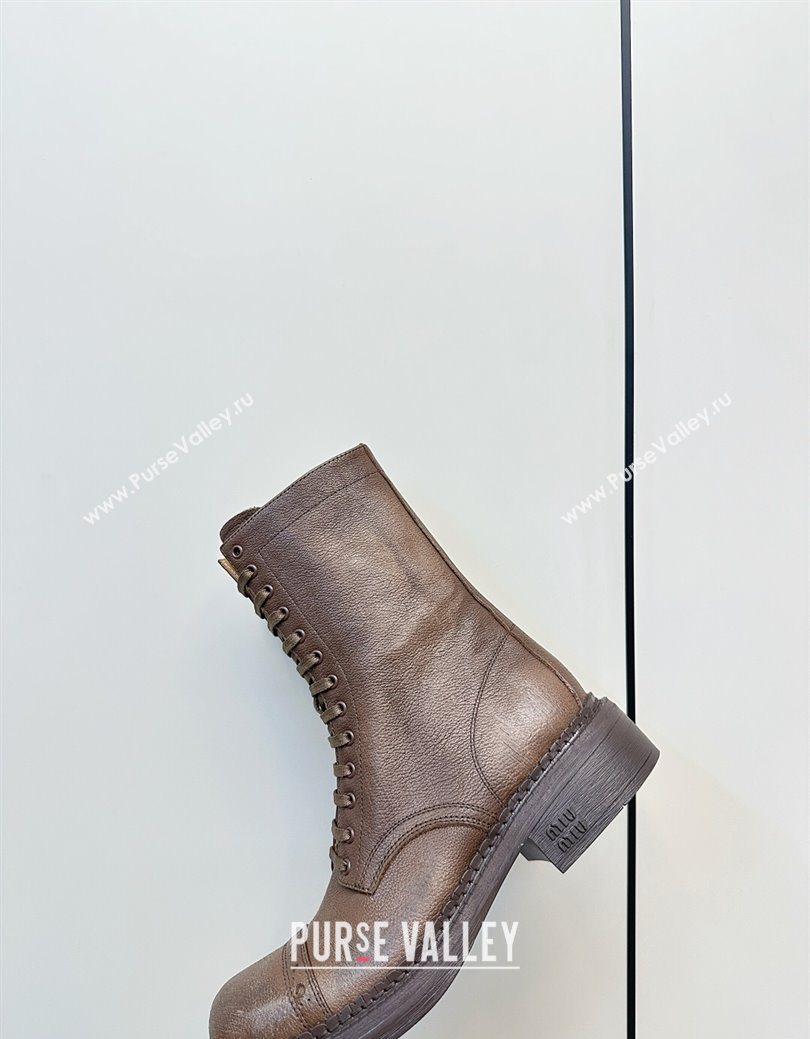 Miu Miu Leather Ankle Boots with Zipper Cocoa Brown 2025 MIU082602 (MD-250826015)