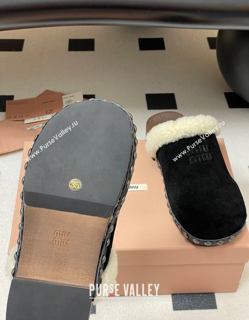 Miu Miu Suede and Wool Clogs Mules Black 2025 MIU082609 (MD-250826055)